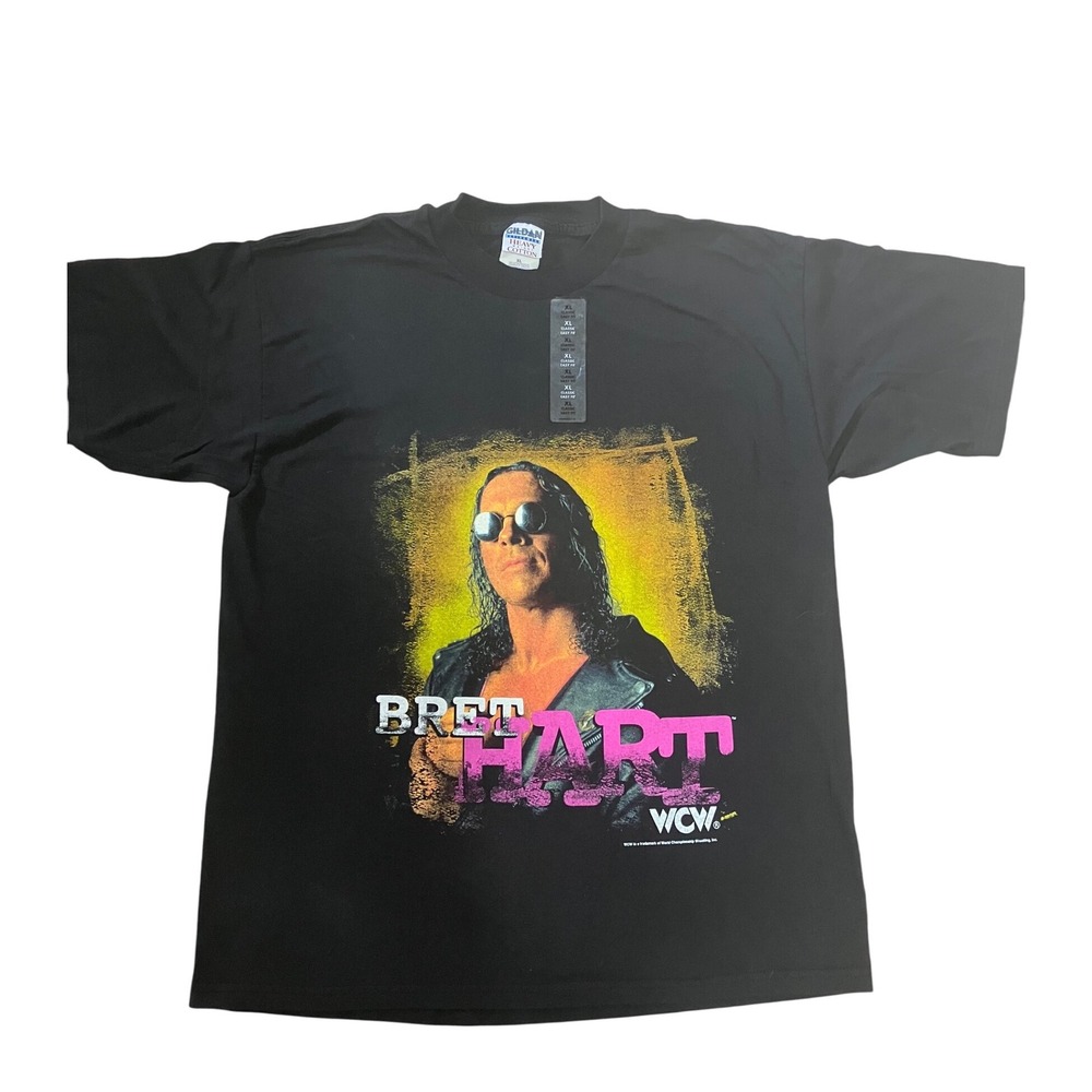 Bret "The Hitman" Hart WCW T Shirt Mens XL Black Graphic Tee Vintage 90s